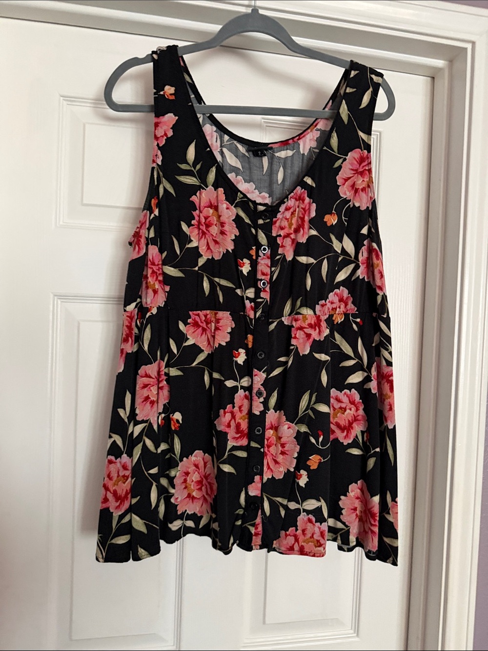 torrid Black Tank Top with Pink Floral Print
